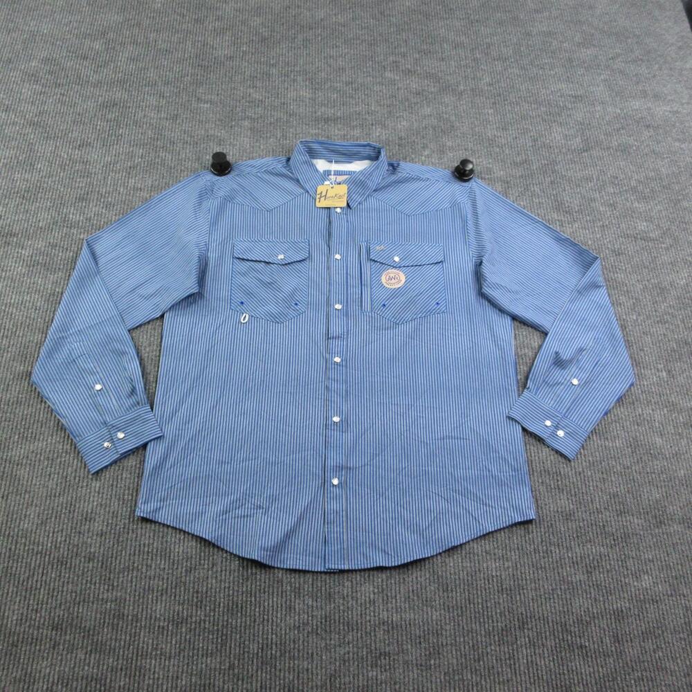 HornKnot Shirt Mens XL Blue Striped Long Sleeve Button Up Stretch Pocket NWT